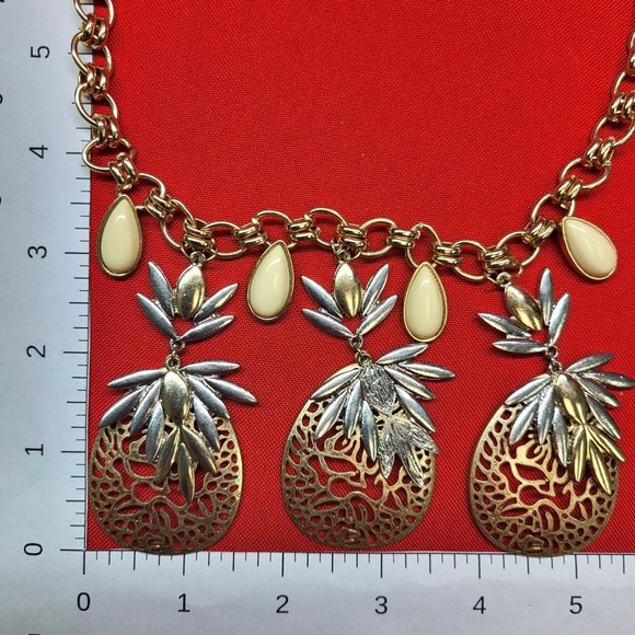 Pineapple Tropical Summer Themed Necklace & Floral Earrings Set - Picture 9 of 10